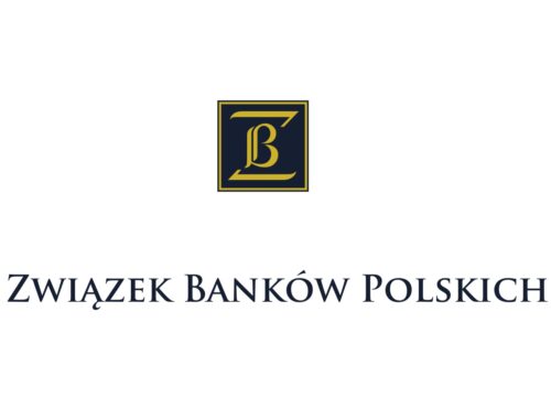 Zdjęcie przedstawia logo Związku Banków Polskich. Logo jest granatowo - złote i składa się z liter ZBP, które są umieszczone w kwadracie. Napisy "Związek Banków Polskich" pod logo są granatowe.